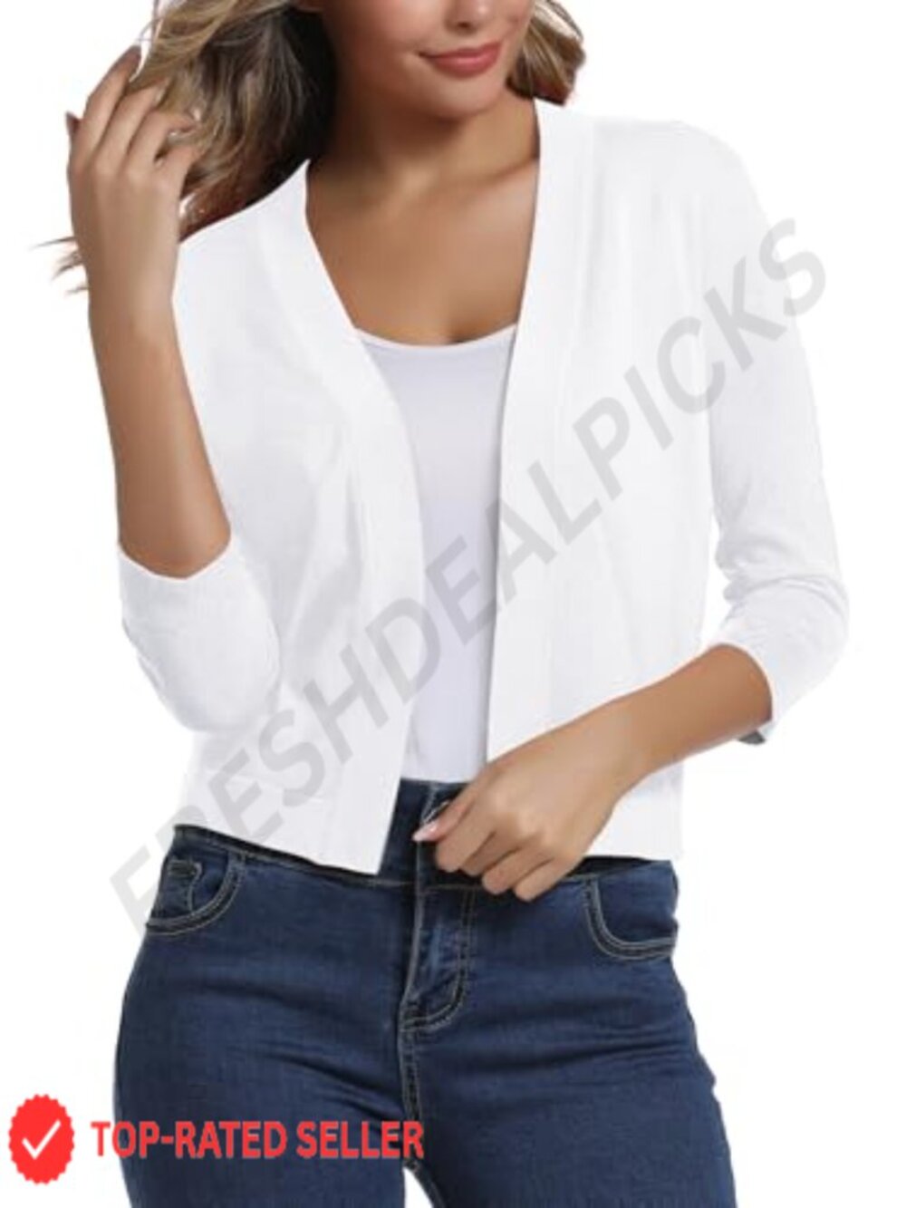 Women's 3/4 Sleeve Cropped Cardigan Sweater Shrug for Dresses Lightweight Open